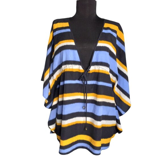 Michael Kors Size M Top Kaftan Poncho Womens Striped V-Neck Polyester - Picture 1 of 10
